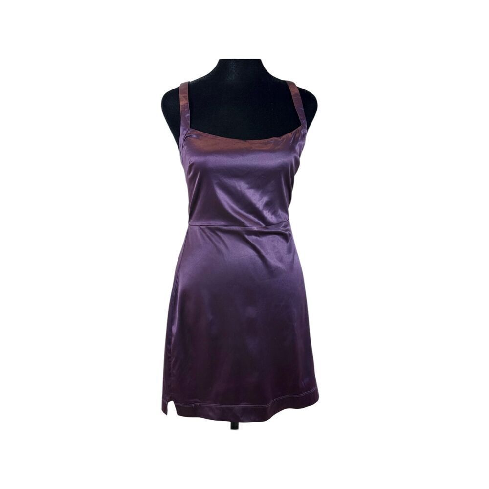 Intimately Free People Mystic Purple Slinky Back Cutout Satin Slip Mini Dress S